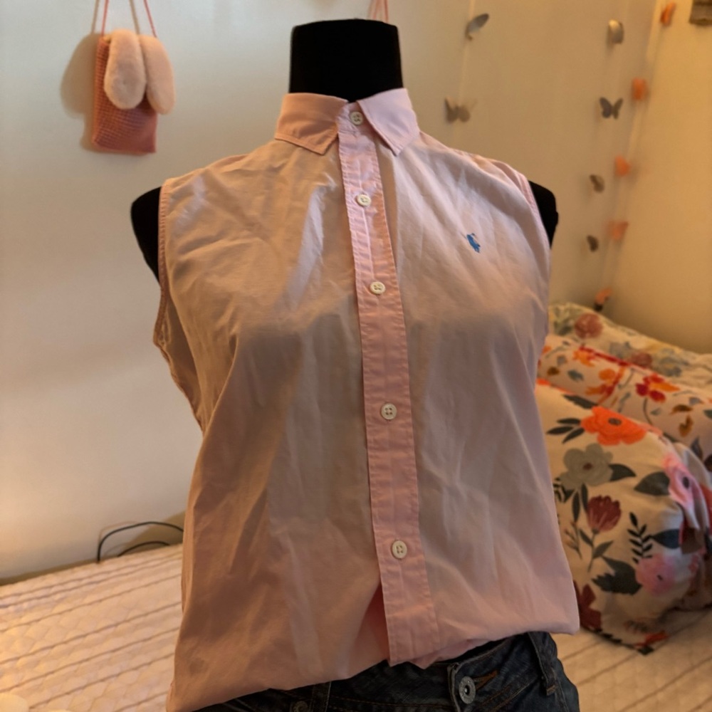 Ralph Lauren Pink Sleeveless Button-Up Shirt